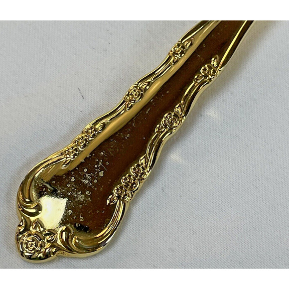 1847 Rogers Bros E.P. Korea Gold Plate Spring Flowers 4 Vtg Tsp Tea Spoons MCM - Picture 2 of 9